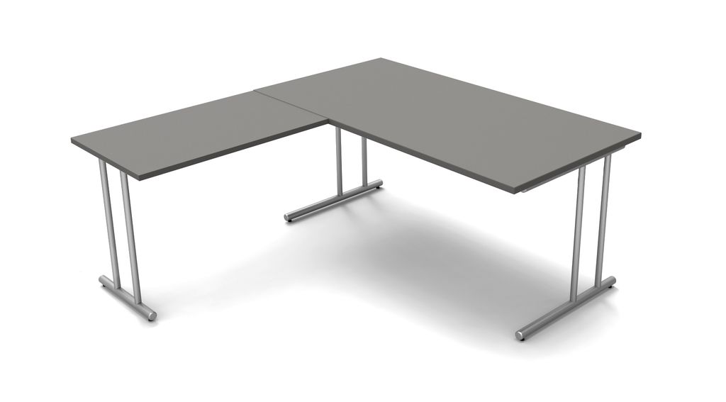Kerkmann Schreibtisch 4365 START UP 160x80x75cm mit Anbautisch 100x60x75cm C-Fuß-Gestell alusilber inkl. Kabelkanal verschiedene Dekore Grafit
