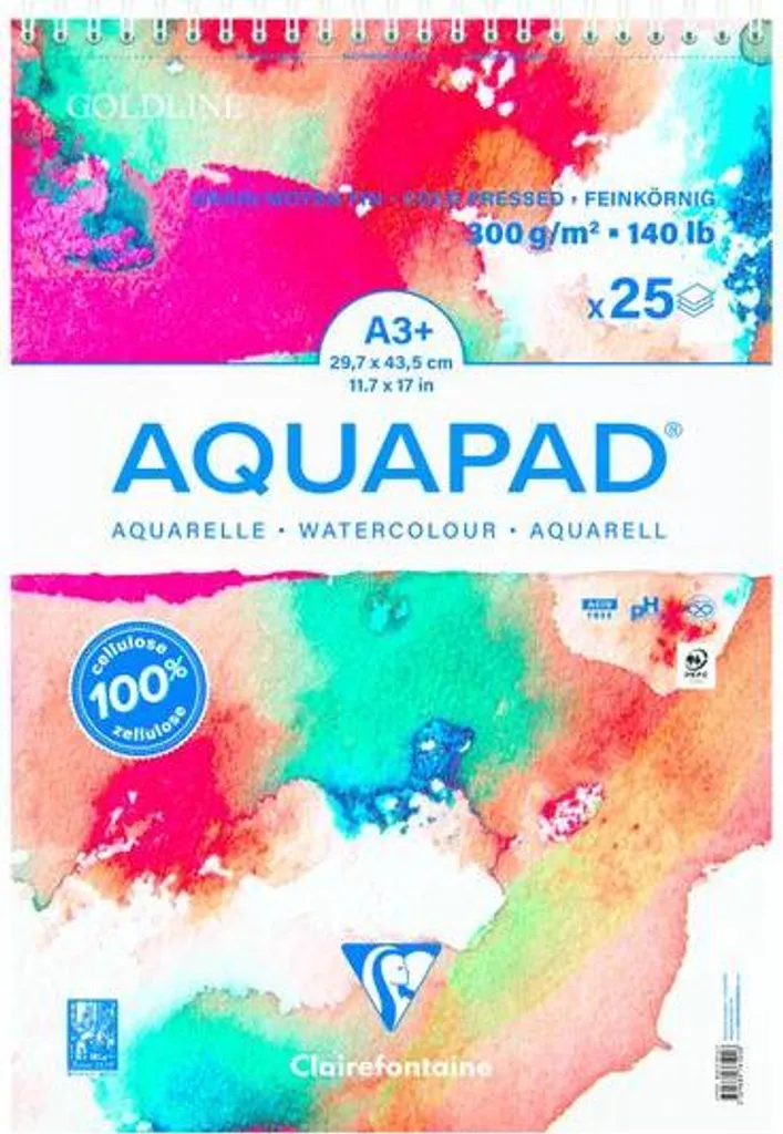 Papier Aquarelle A3+ Aquapad 300g Bloc à spirales pour peinture et dessin