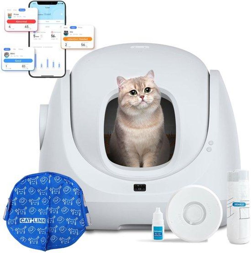 Selbstreinigende Katzenklos mit Gesundheitsüberwachung, App-Fernbedienung, Antiblockiersystem, Geruchsbekämpfung, 4 Reinigungsstufen, für Katzen...