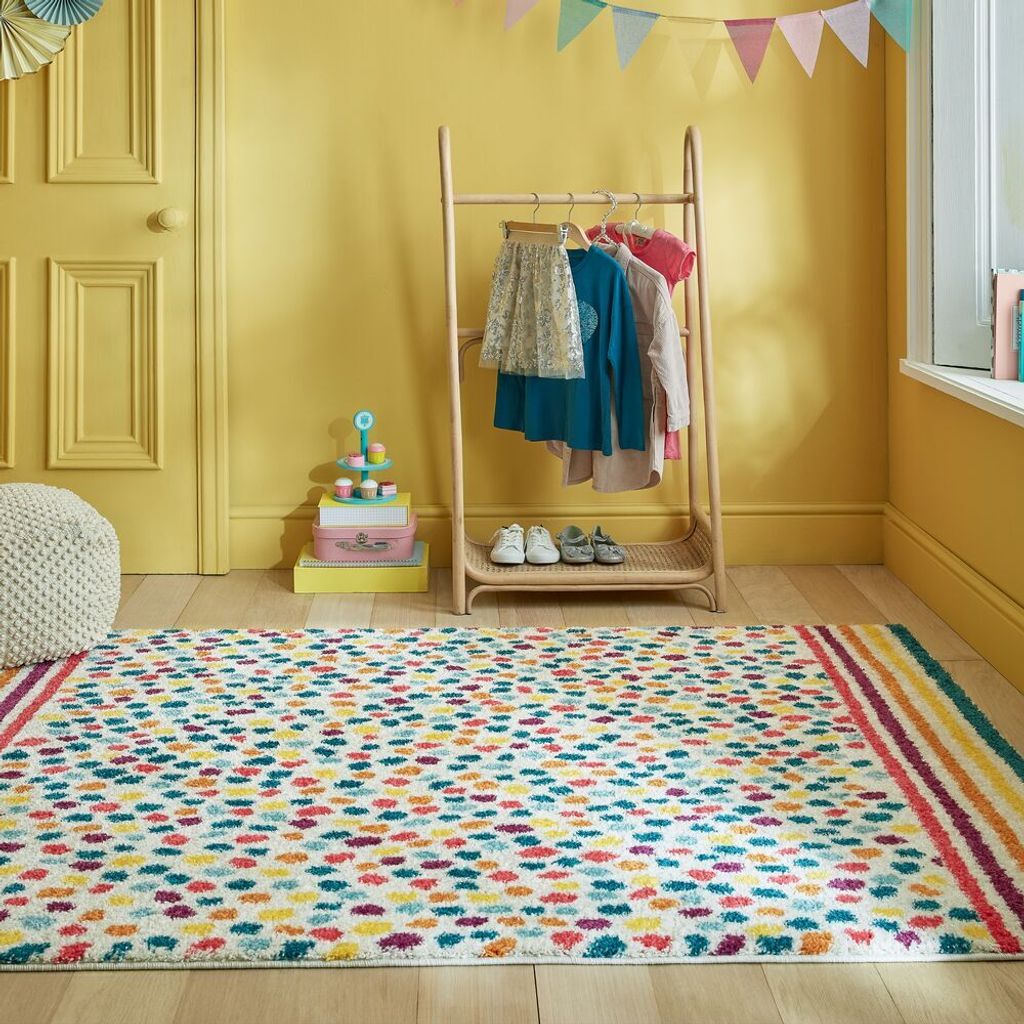 Weicher, Bunter Shaggy Kinder-Teppich, pflegeleicht, ideal für Spiel- & Kinderzimmer - "Holme". 100x150 cm | Kadima Design
