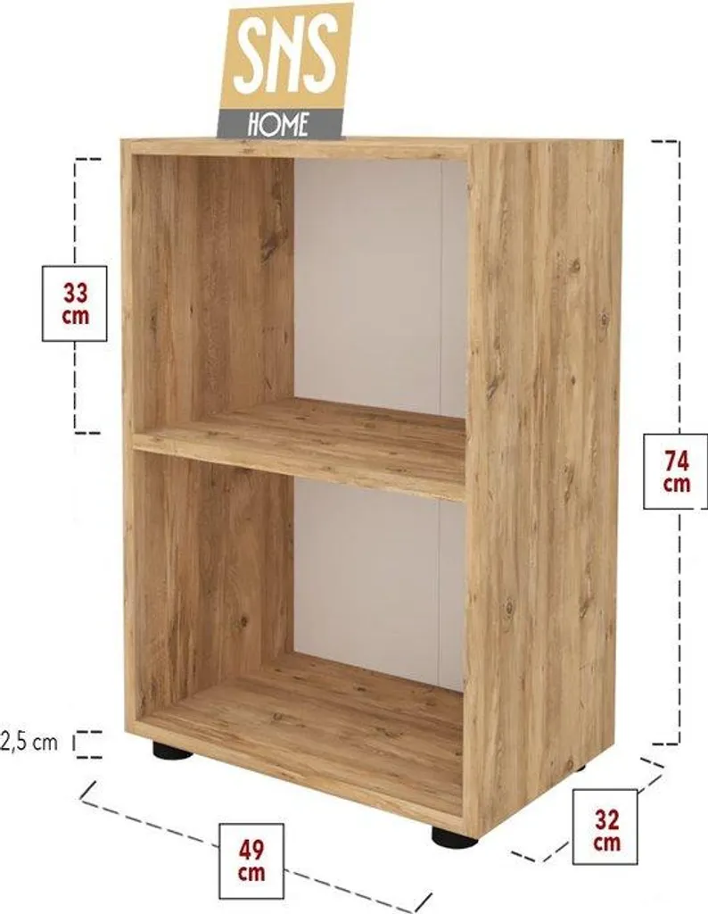 Bibliothèque basse 2 tablettes aspect pin pour optimiser votre bureau - 2