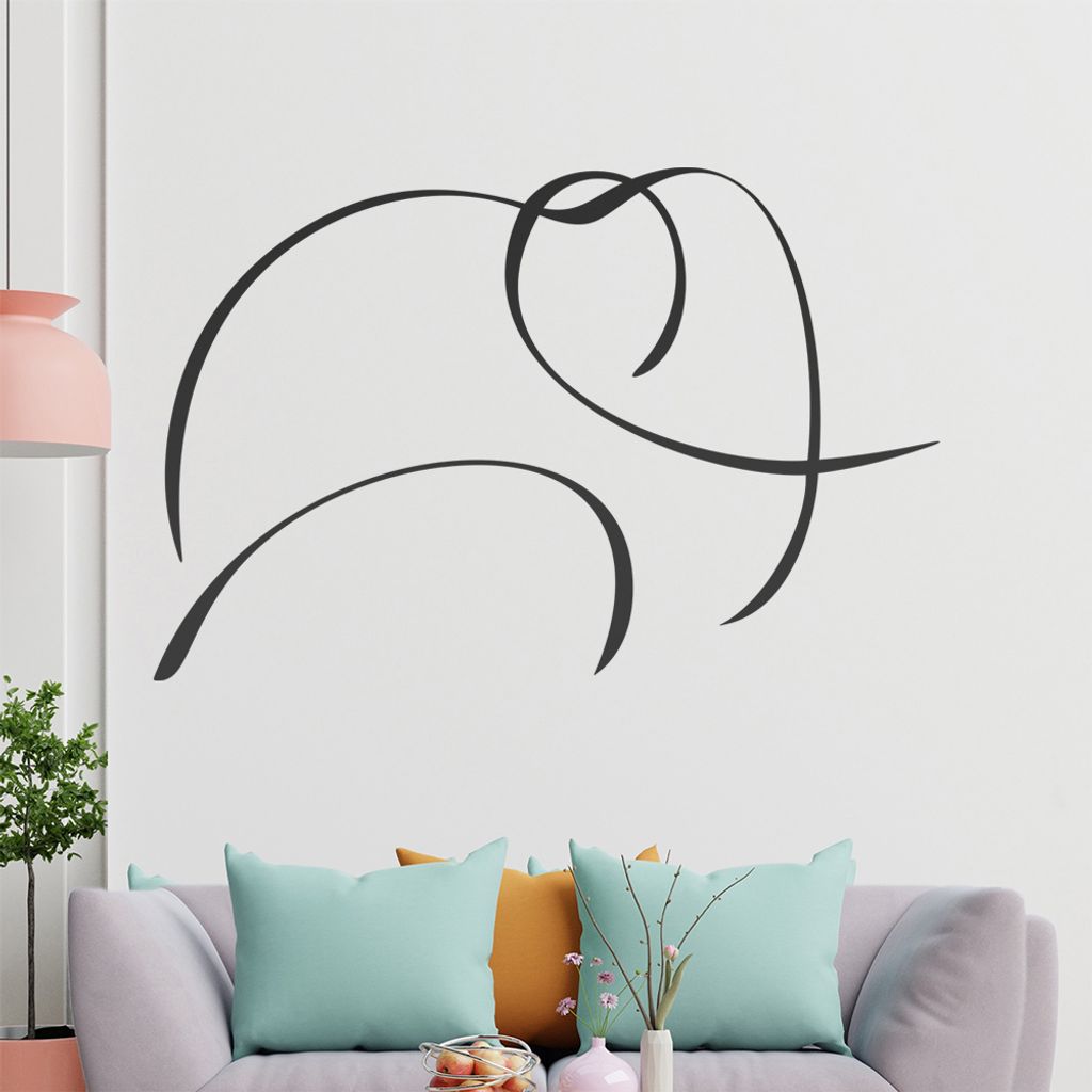 Elefant Linien Wandtattoo in 6 Größen - Wandaufkleber Wall Sticker - Dekoration, Küche, Wohnzimmer, Schlafzimmer, Badezimmer