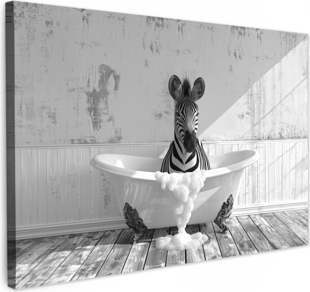 MuchoWow - Leinwandbilder - Zebra - Wildlife - Vintage - Schwarz - Weiß, Wandbild, Wanddeko Bilder Wohnzimmer, 60x40 cm