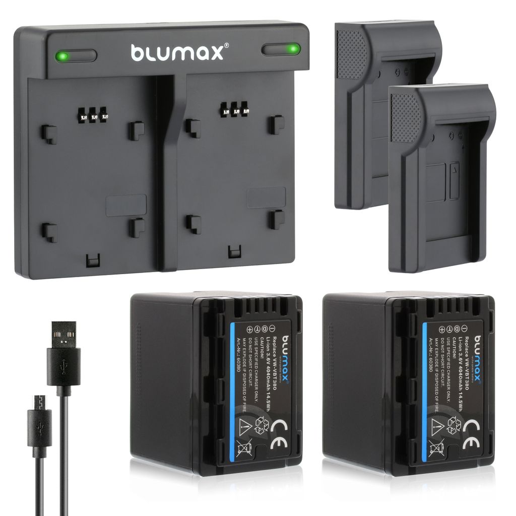 2x Akku + Lader für Panasonic VW-VBT380 HC-V550 VXF999 SDR-T76 4040 mAh