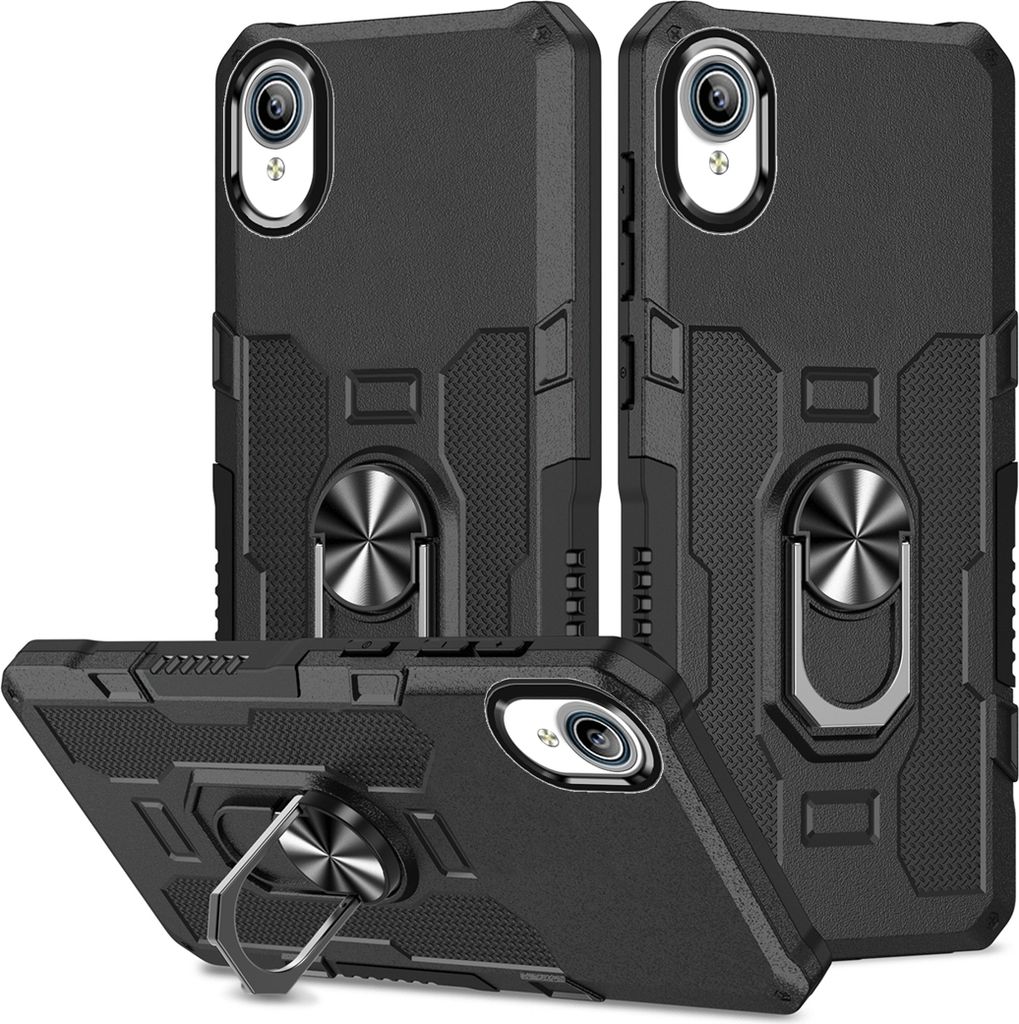 VIVO Y91C Hülle, Dual Layer Robuste Rüstung Ringhalter Ständer Schutzhülle für VIVO Y91C / Y1S Schwarz