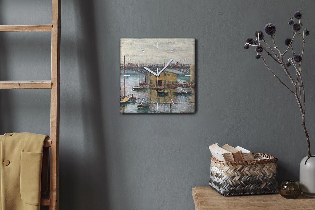 Coloray Hodiny Unikátní 30x30 cm Tiché hodiny Pro obývací pokoj a kuchyň Nástěnné hodiny Plátno Bílé ručičky hodin - Bridge by Argen...