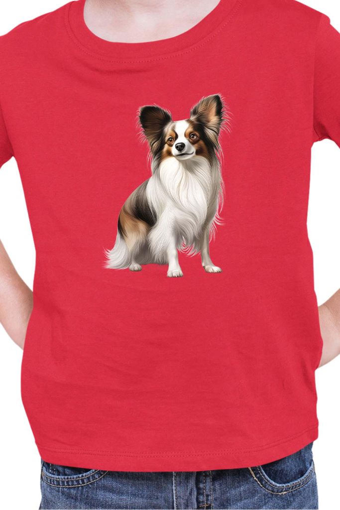 Kinder T-Shirt Dogs Breeds Papillon Dog Breed 005, 9-11 Jahr - 140 / Rot