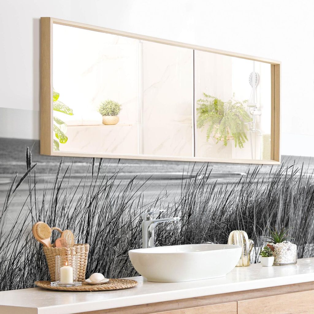Wandverkleidung Bad Strand selbstklebend - 0.61 mm Wandpaneel matt wasserfest Düne schwarz weiss Maritim Badrückwand fugenlos 230x65 cm