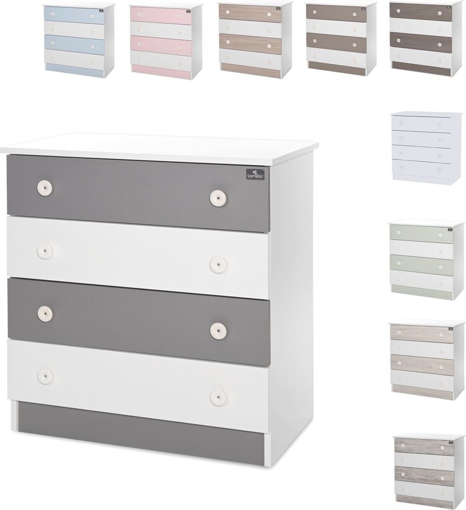 Lorelli Kommode Dresser 81 x 50 x 86 cm, 4 große Schubladen, schnelle Montage weiß dunkelgrau