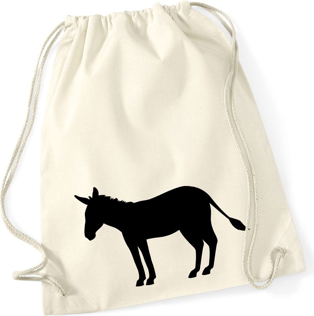 Huuraa Turnbeutel Esel Silhouette 12 Liter Natural Baumwolle Rucksack Geschenkidee