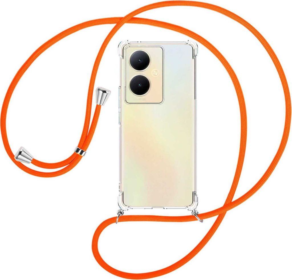 Handykette Backcover-Schutzhülle mit Band (Metall silberfarben) für vivo Y78 5G, Y78 Plus 5G, V29 Lite 5G - neonorange