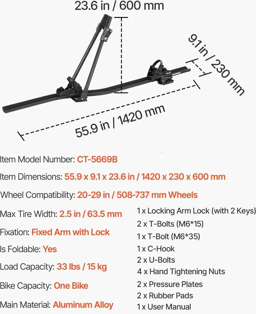 Support vélo de toit universel pour voiture avec fixation verticale PRO