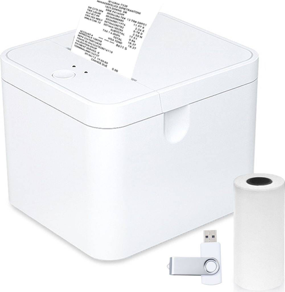 58-mm-Belegdrucker, POS-Drucker, USB + BT, Desktop-Thermodirektdruck, kompatibel mit ESC/POS-Unterstuetzung fuer Versand, Geschaeftsrestaurant, Kue...