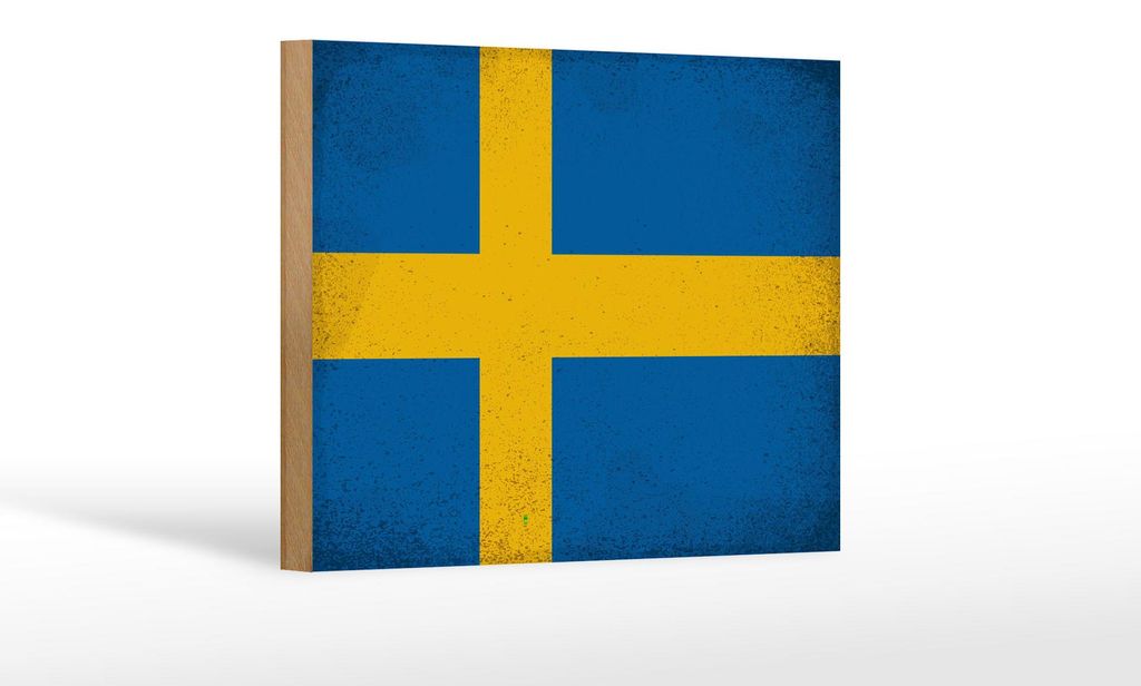 Holzschild Flagge Schweden 18x12 cm Flag of Sweden Vintage Dekoration