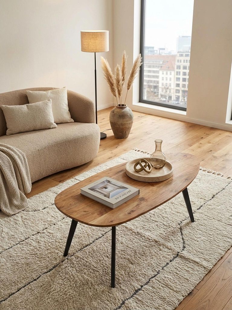 Couchtisch Akazie Massivholz 110 x 45 x 60 cm Wohnzimmertisch Nierenform, Sofatisch Modern Holztisch, Tisch Wohnzimmer Holz/Metall