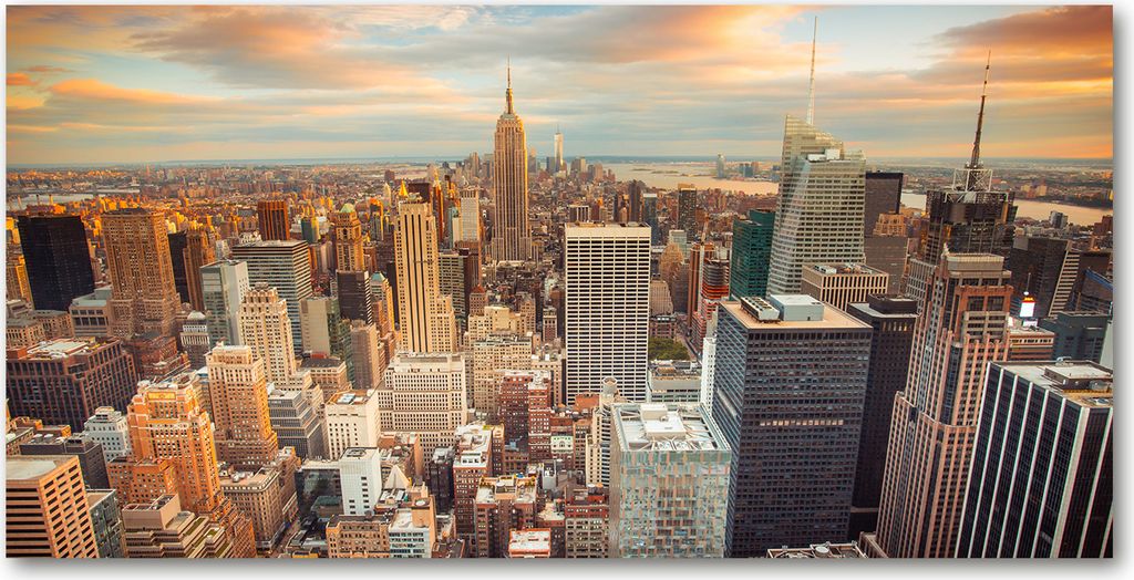 Tulup Glas-Bild -140x70- Wandkunst Dekorative Wand für Küche & Wohnzimmer - Landschaften - New York - Beige