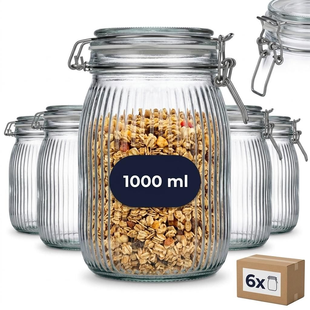 set di 6 vasi da conserva 1500 ml scanalati con tappo a Immagine del prodotto 
