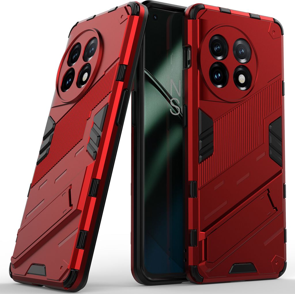 Armor Hülle für OnePlus 11 5G, Hybrid PC TPU Bumper Stoßfestes Schutzhülle mit Standfunktion Rot