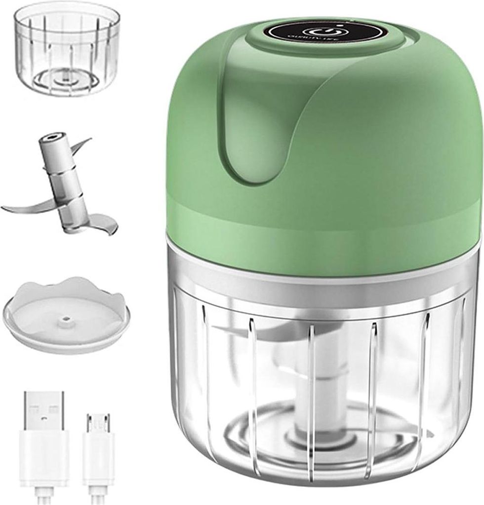 Multifunktionaler Knoblauch und Gemüsezerkleinerer, Knoblauchhacker, Gemüseschneider mit 3 Edelstahlklingen, Babynahrung