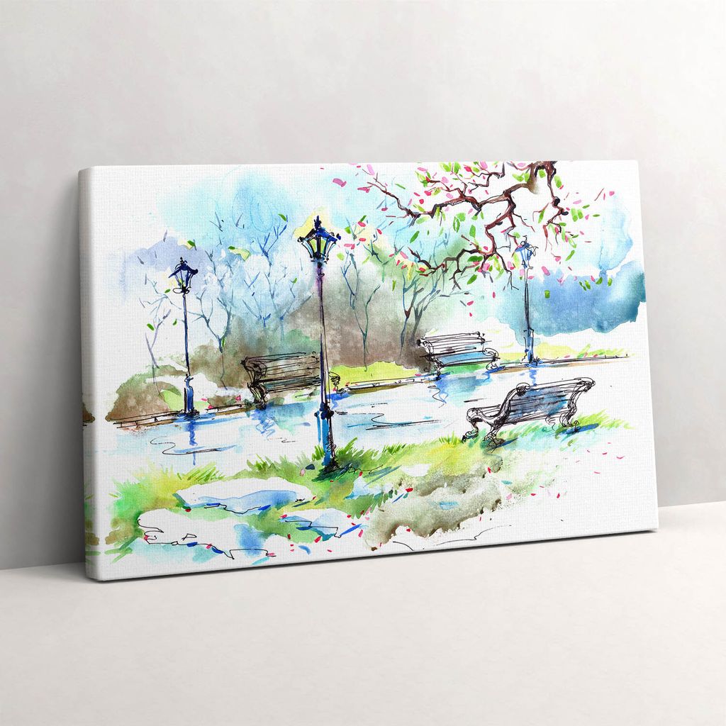 Malerischer Blick auf den Frühling im Park – Leinwandbild Wandbild – 30x20 cm – Leinwandbilder – Wandbilder – Schlafzimmer – Flur