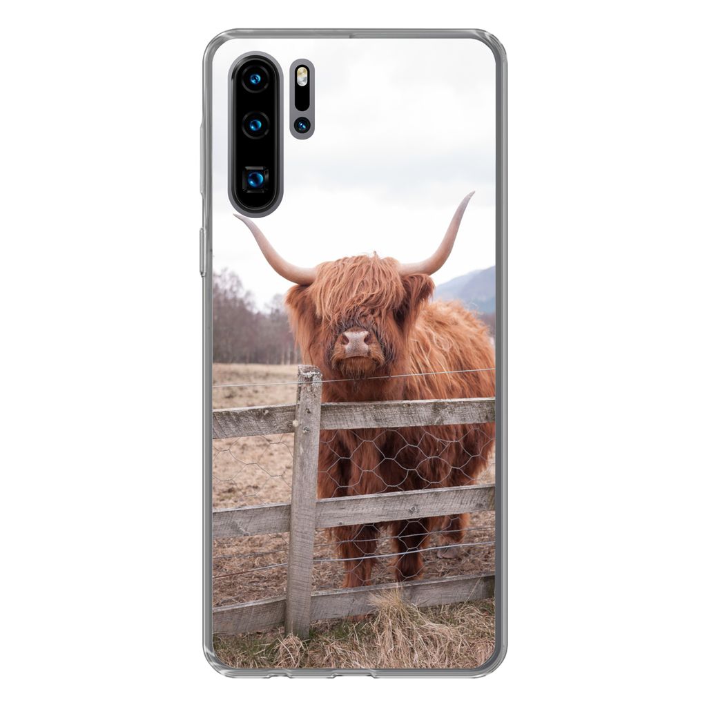 MuchoWow Handyhülle Schutzhülle Hülle für Huawei P30 Pro Scottish Highlander - Gras - Zaun Silikon Softcase Handy Hülle - Schutzdeckel