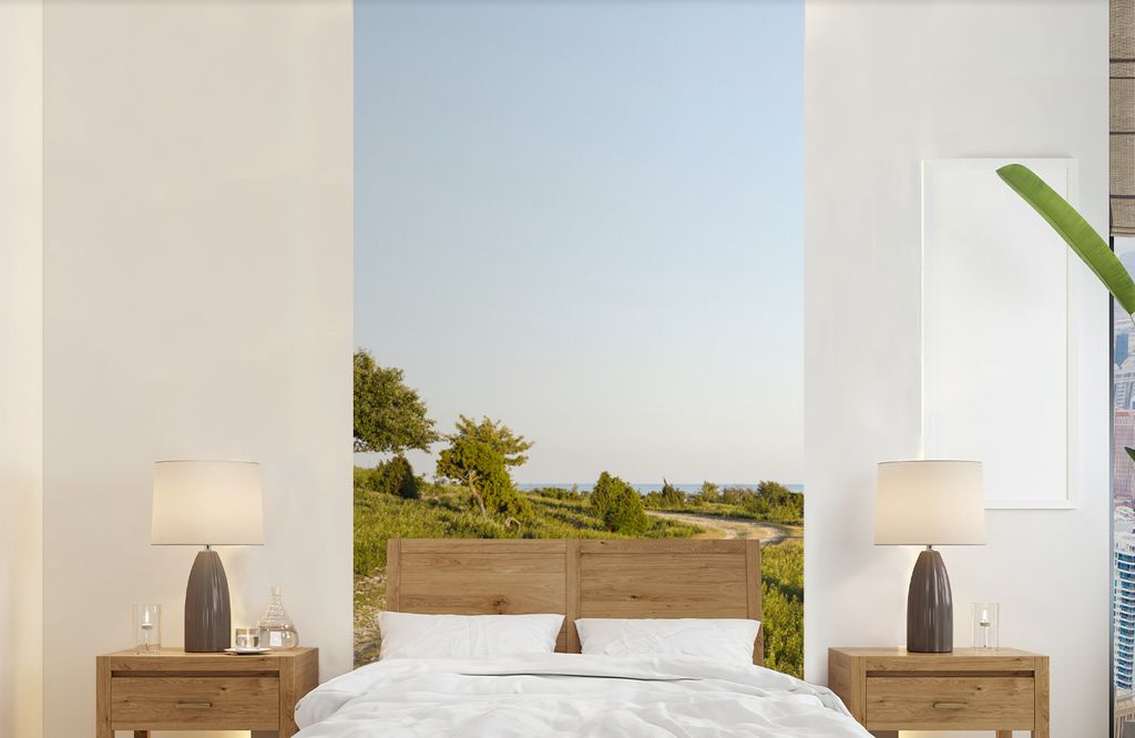 MuchoWow Fototapete für Wohnzimmer oder Schlafzimmer Wandtapete Vinyl Motivtapete Sommer - Straße - Meer - 120x240 cm - Hintergrundbild
