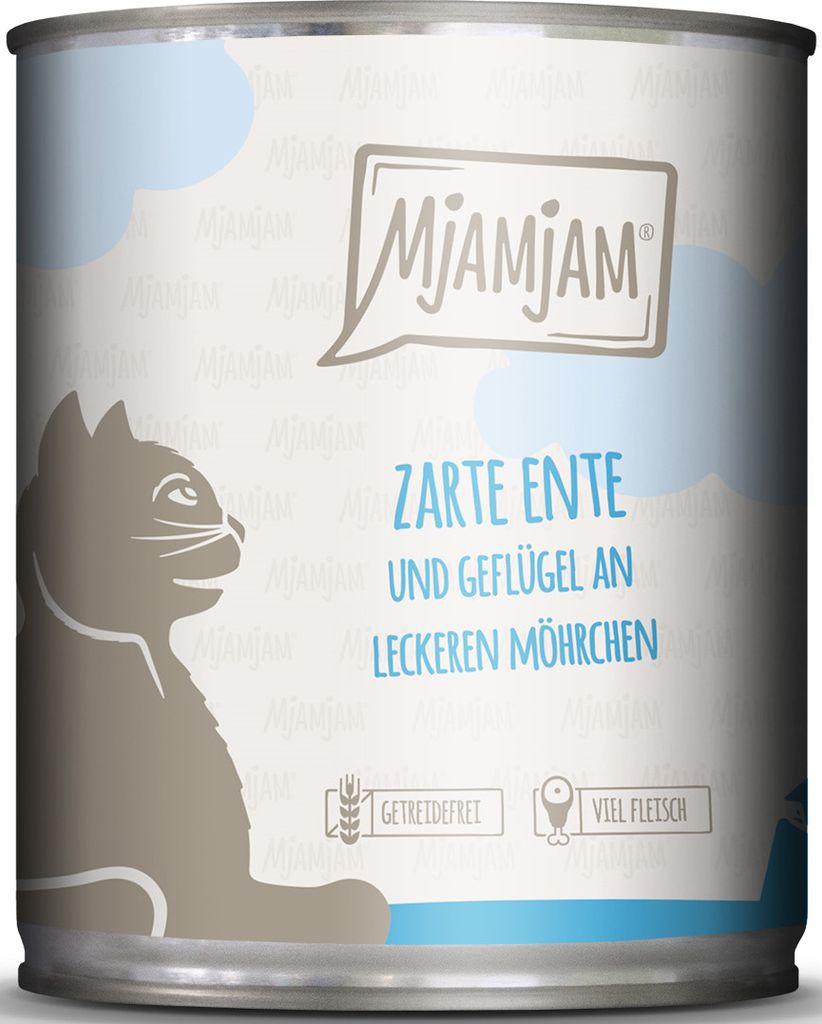 MjAMjAM zarte Ente & Geflügel an leckeren Möhrchen, Adult, jede Rasse, Karotte, Ente, Geflügel, 800 g, Getreidefrei