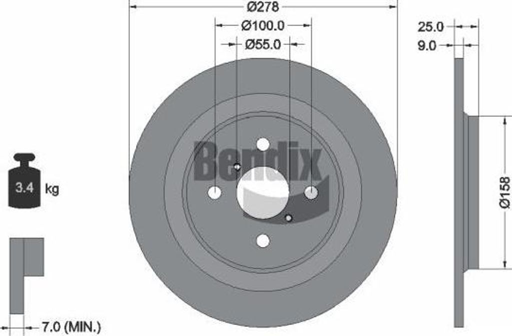 BENDIX Braking BDS1376 Bremsscheibe OE 424310D060000 kompatibel mit Yaris