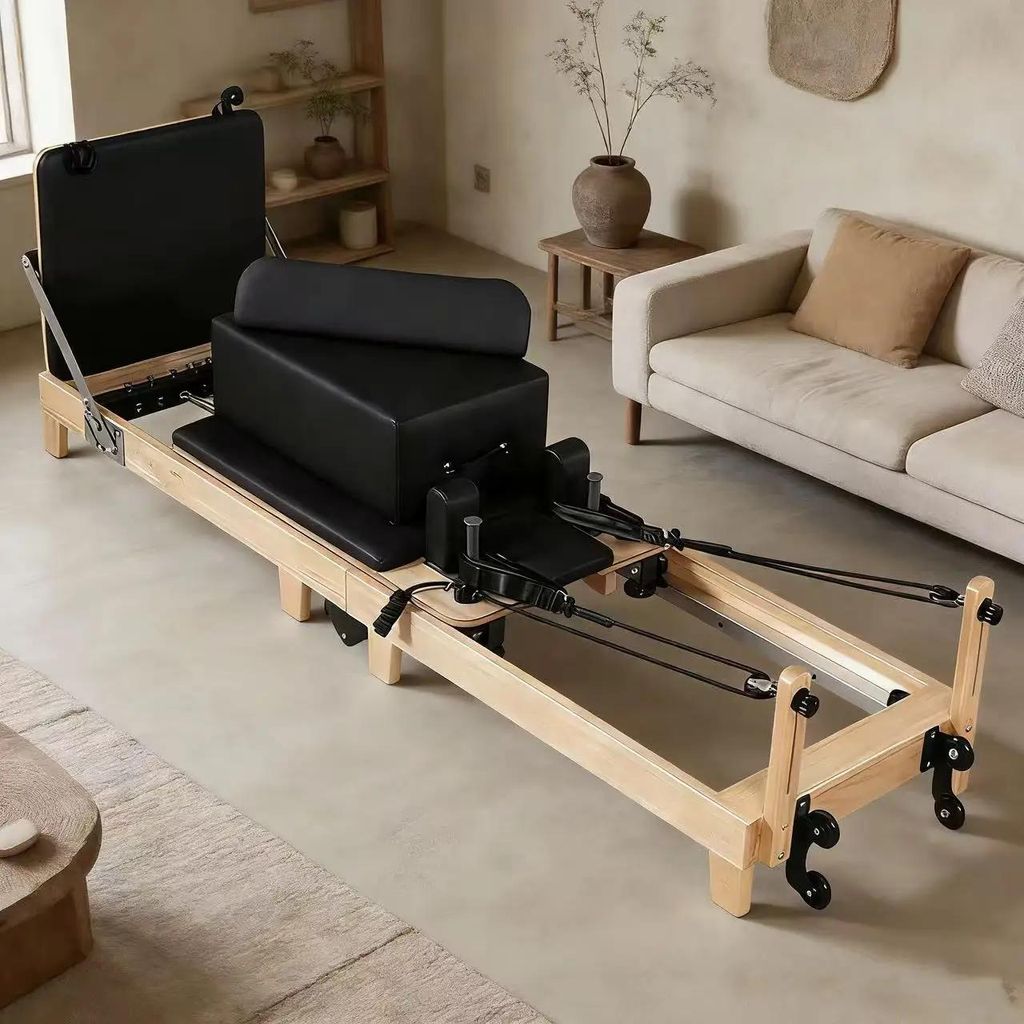 Pilates Reformer - Klappbares Pilatesbett - Widerstandsverstellung - Heimtrainer Fitnessgerät - Belastbar bis 500 kg - Schwarz