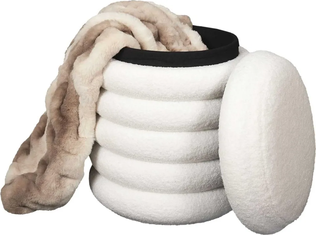 Rangement d'appoint discret et assise bouclée blanche 43 cm design
