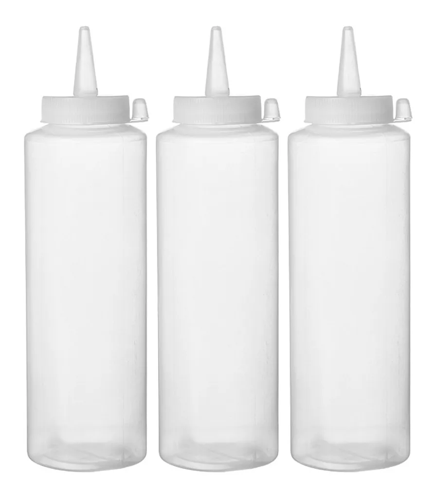 HENDI Set 3 Bottiglie Dosatrici 0,7L Trasparenti per Salse Professionali