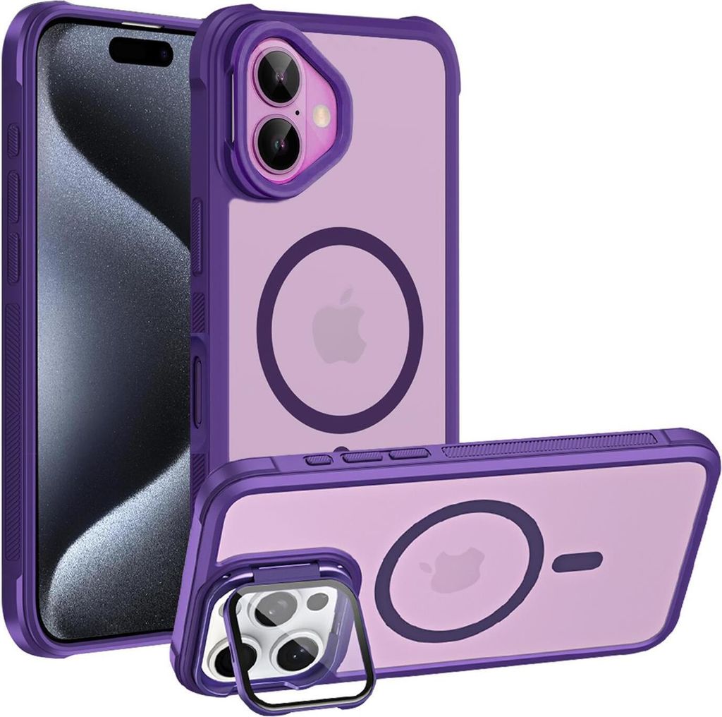 Conie MagSafe Schutzhülle für iPhone 16 Hard Case Kunststoff Kamera Schutz Cover Hülle magnetisch mit Ständer in Lila