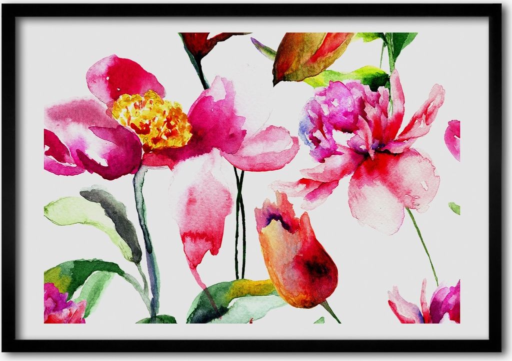 Bild - Bilder - Bilderrahmen - 70 cm x 50 cm - MDF-Rahmen, Wandkunst wilde Blumen