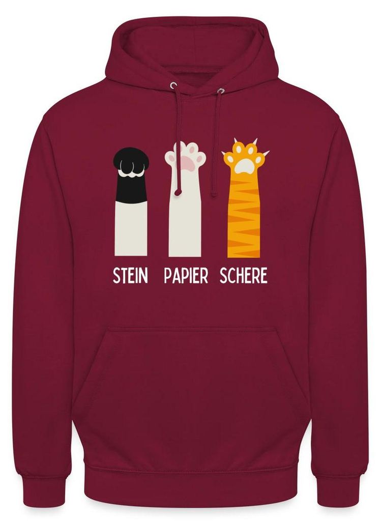Spreadshirt Katzen Pfoten | Stein Papier Schere Uni Hoodie, S, Bordeaux