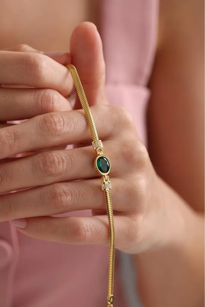Bracelet hypoallergénique argent 925 doré et zircone verte durable - 2