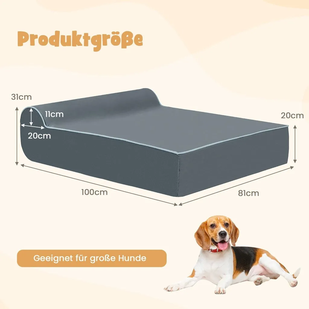 Coussin orthopédique pour grands chiens en mousse à mémoire de forme gris