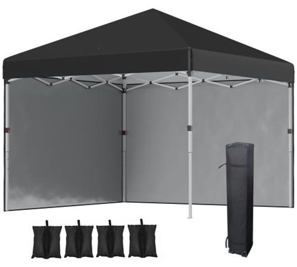 Outdoor Faltpavillon 2.97x2.97x2.88m Schwarz Stahl Pop Up Mit UV Schutz Seitenwaenden Partyzelt Mit Sandsack Fuer Garten Terrasse