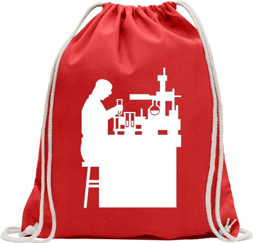 Kiwistar - Turnbeutel - rot - Laborant Labor Figur - Fun Rucksack Sport Beutel Gymsack Baumwolle mit Ziehgurt