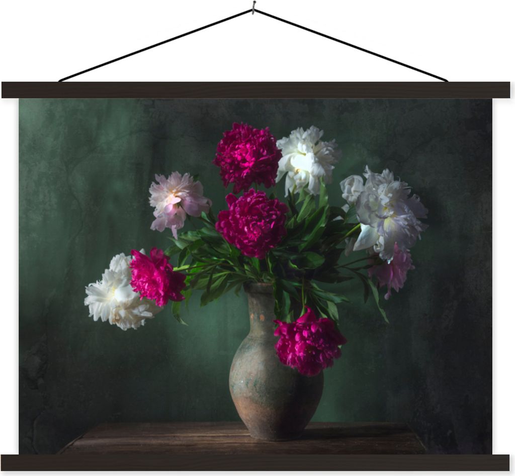 MuchoWow Textilposter Blumenstrauß - Aquarell - Stilleben 60x45 cm mit schwarzem Rahmen - Poster Schlafzimmer