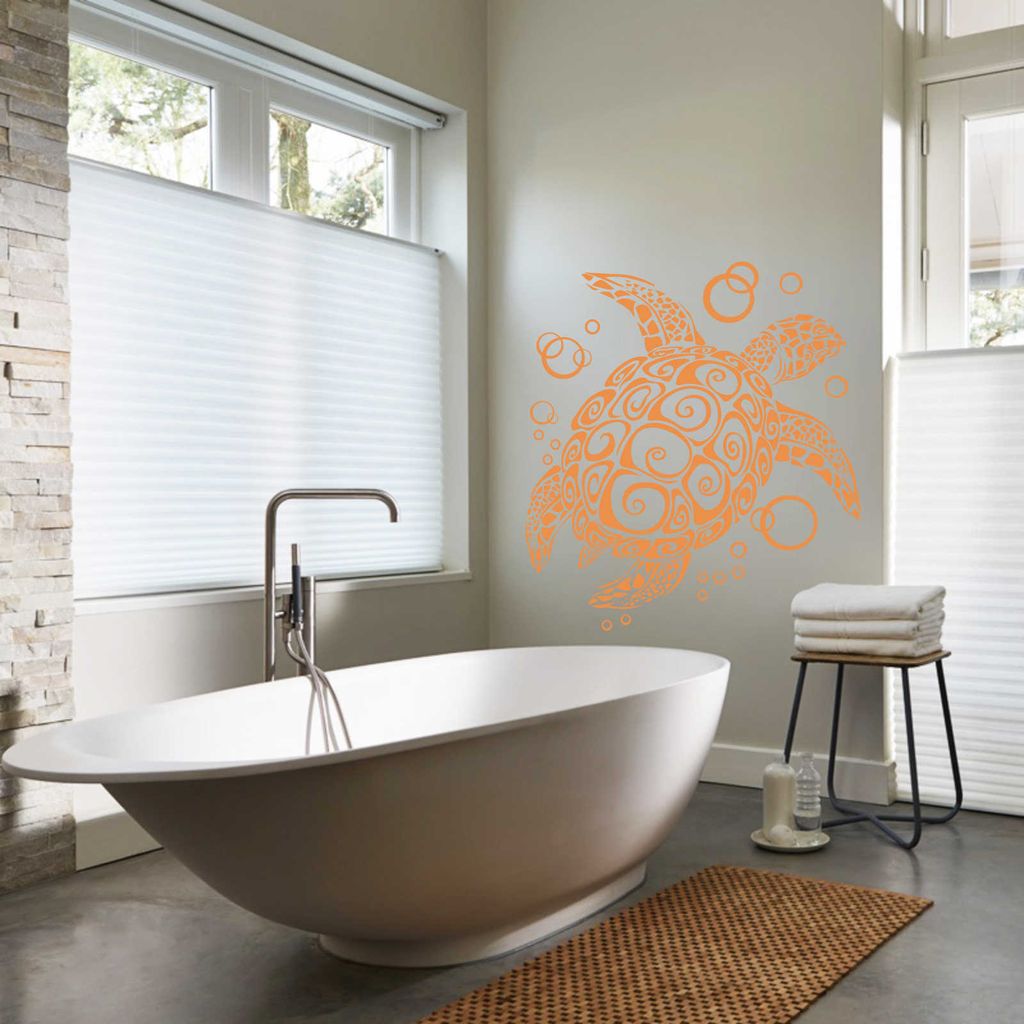 Wandtattoo - Wandaufkleber - Wandtattoo "Bubble Turtle" - 30cm x 28cm orange - Dekoration Küche Wohnzimmer Wand