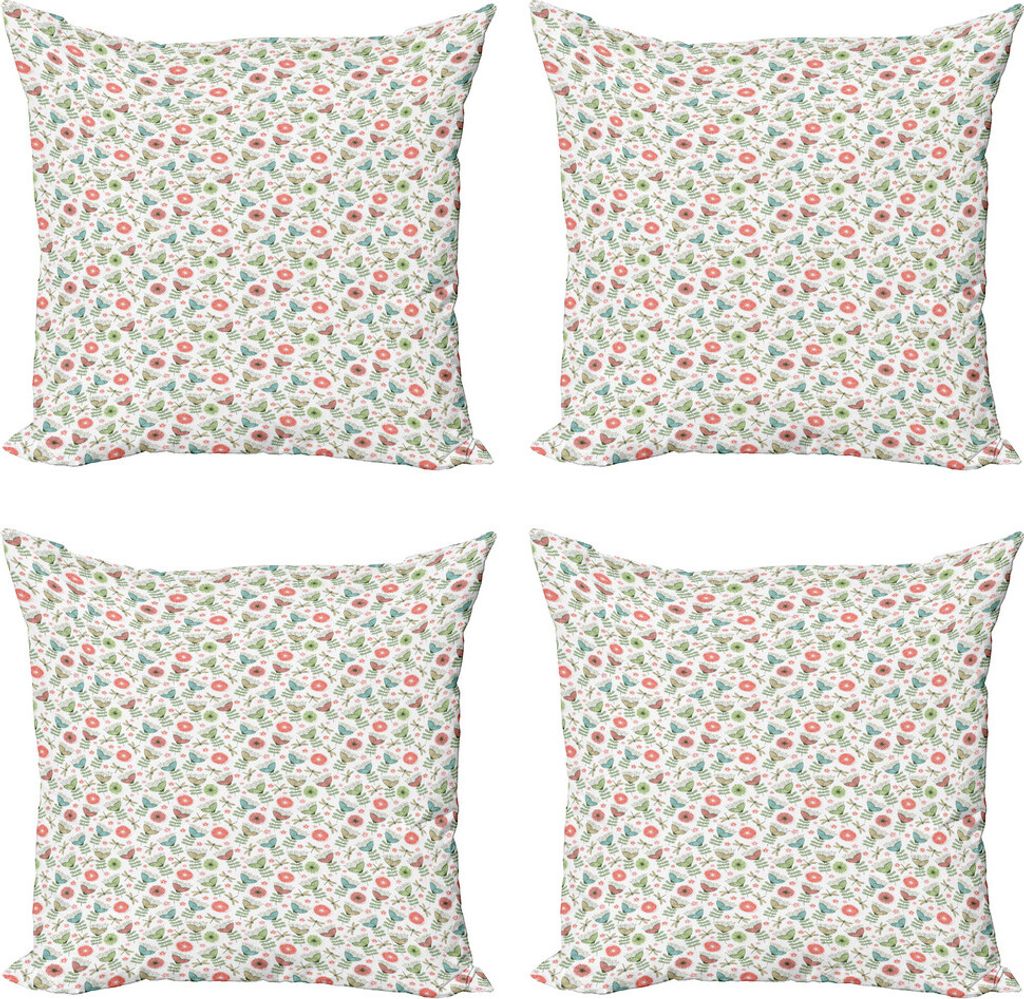 ABAKUHAUS Blumen Kissenbezug Set (4 Stück), Doodle Art Petal Insekt, Moderner Doppelseitiger Digitaldruck, 45 cm x 45 cm, Mehrfarbig