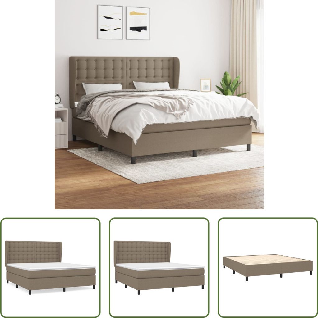 The Living Store Boxspringbett mit Matratze Taupe 160x200 cm Stoff