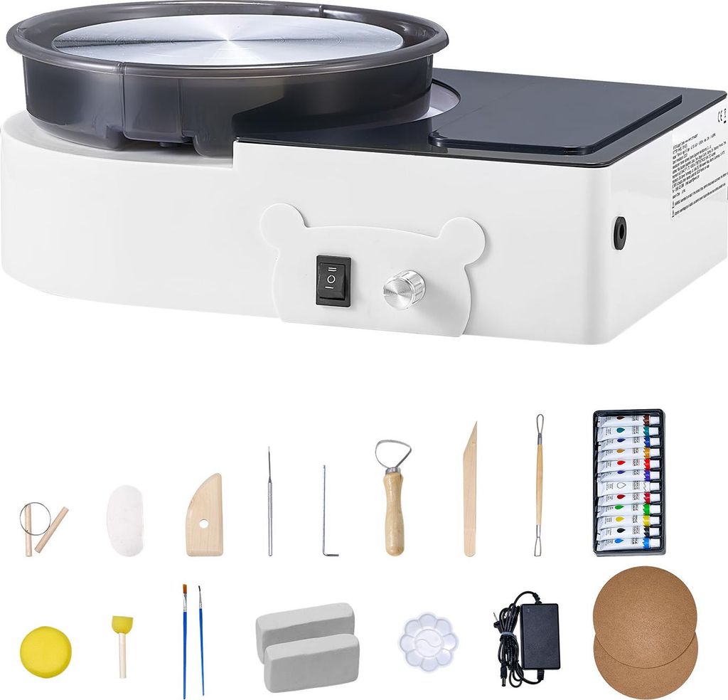 SucceBuy Mini Töpferscheibe Maschine mit 158 mm Drehteller, einstellbarer Rotationsgeschwindigkeit und elektrischer Steuerung, inklusive Tonformun...