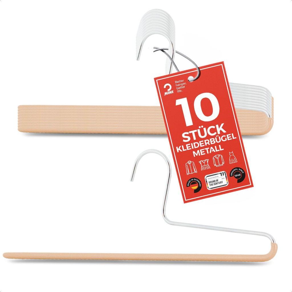 MAWA Hosenbügel, 10er-Set, rutschfest, 35 cm, Latte Macchiato, modernes Design