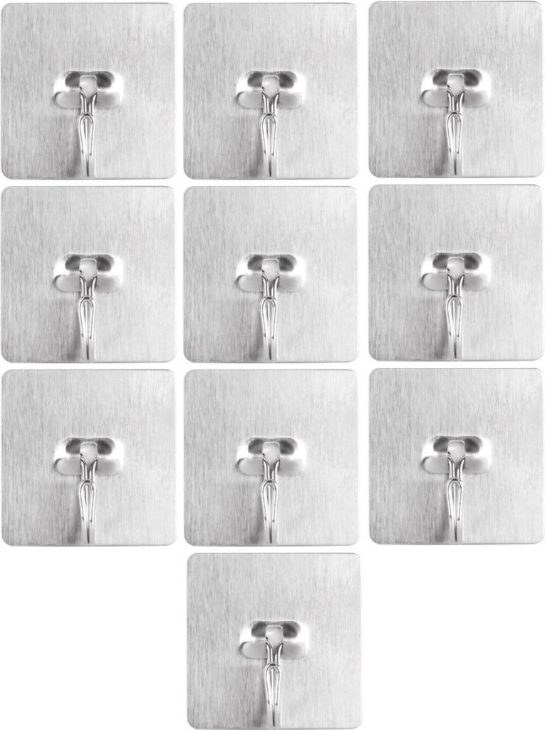 10er Set Handtuchhaken ohne bohren für Bad & Küche - Mehrzweckhaken [selbstklebend] - Handtuchhalter | 50x50 mm Klebehaken aus Edelstahl | Badema...