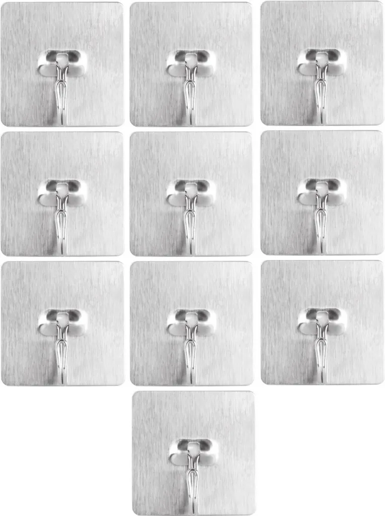 Ganci Adesivi Inox Eleganti 50x50mm - Set 10 Pezzi Design Moderno