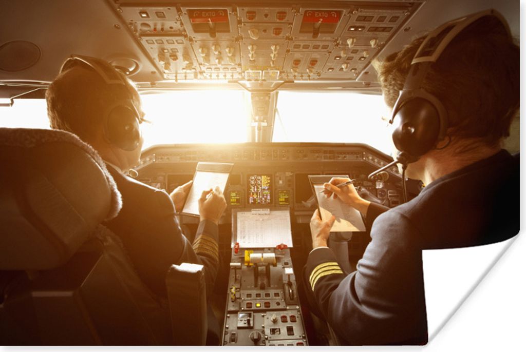 MuchoWow Poster Piloten im Cockpit bei hell scheinender Sonne 120x80 cm - Bilder