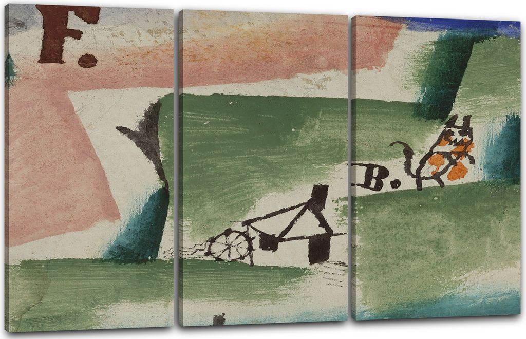 Leinwandbild 3-teilig (120x80cm): Paul Klee - Revier eines Katers (1919), echter Holz-Keilrahmen inkl. Aufhänger, handgefertigt in Deutschland