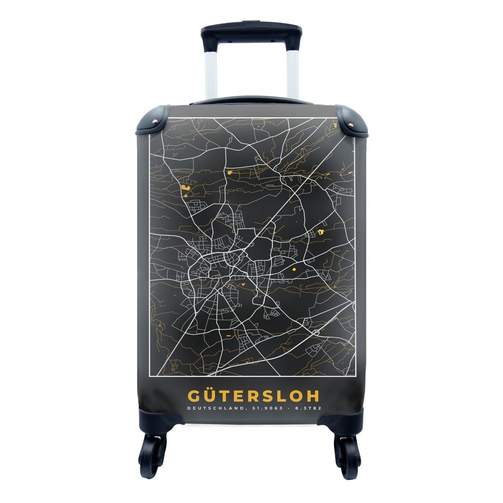 MuchoWow Koffer Handgepäck Trolley Rollkoffer Kleine Reisekoffer mit 4 Rollen - Gütersloh - Deutschland - Karte - Stadtplan - Gold - Cabin Size...