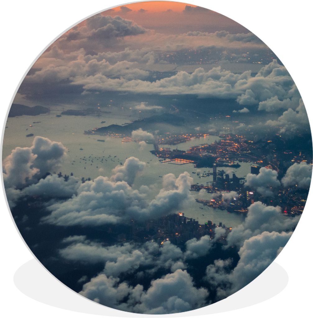 MuchoWow Rundes Wandbild - Runde Bilder Luftaufnahme von dunklen Wolken im asiatischen Hongkong Ø 60 cm Kreis Wanddekoration Kunststoff - Wandkr...